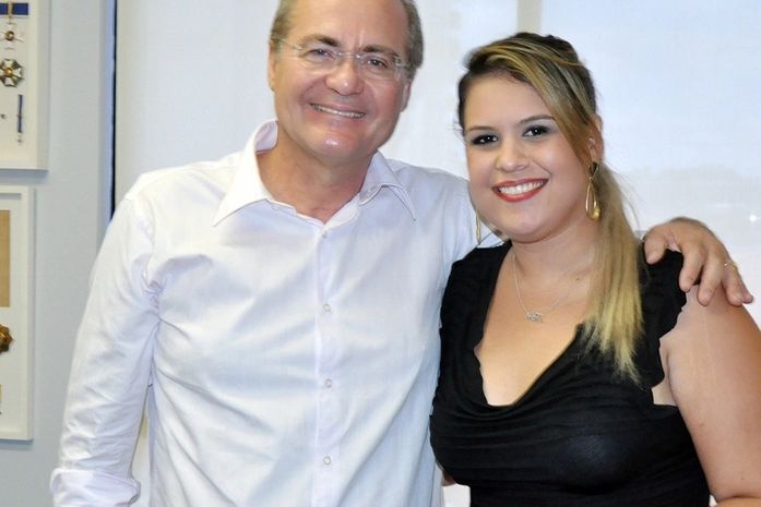 Presidente do Senado, Renan e a presidente da JPMDB-AL, Mellina Freitas