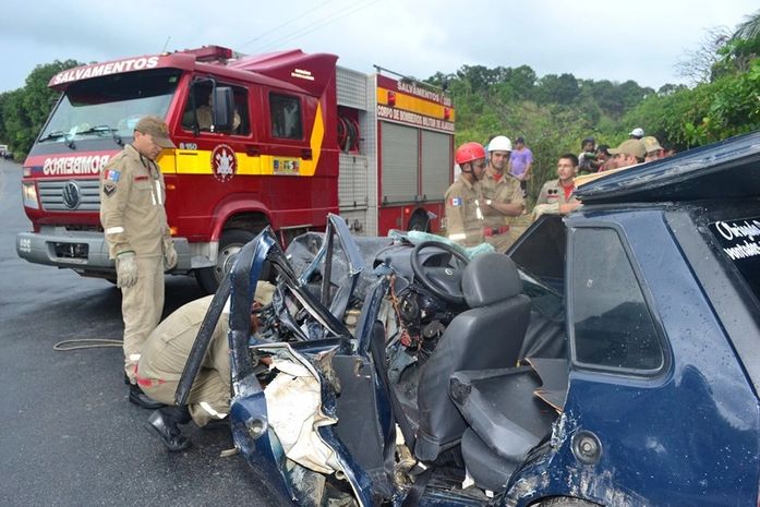 Equipe do Corpo de Bombeiro retiraram irmãos das ferragens