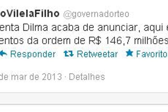 Governador fez o anúncio em seu perfil na rede social