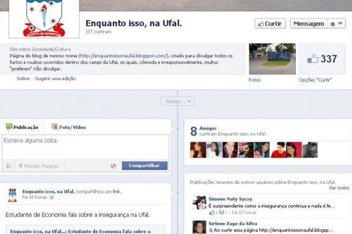 Página criada no Facebook para relatar a insegurança na Ufal