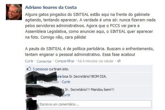 “Polícia é para bandidos e não para trabalhadores”, diz presidente do Sinteal