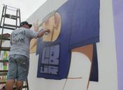 Imagem de Chorão no muro do Parque Anilinas, em Cubatão, SP 