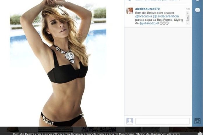 Carolina Dieckmann posa de biquíni  e exibe barriga sequinha em ensaio