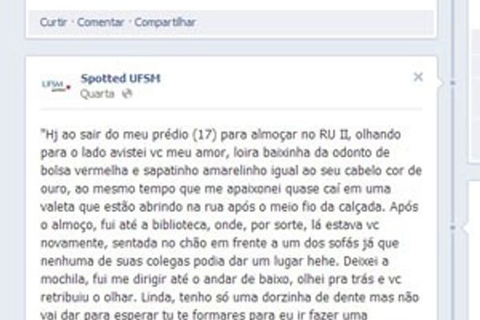 Cantadas de alunos da Universidade Federal de Santa Maria, no Rio Grande do Sul, publicadas na página "Spotted UFMS", no Facebook