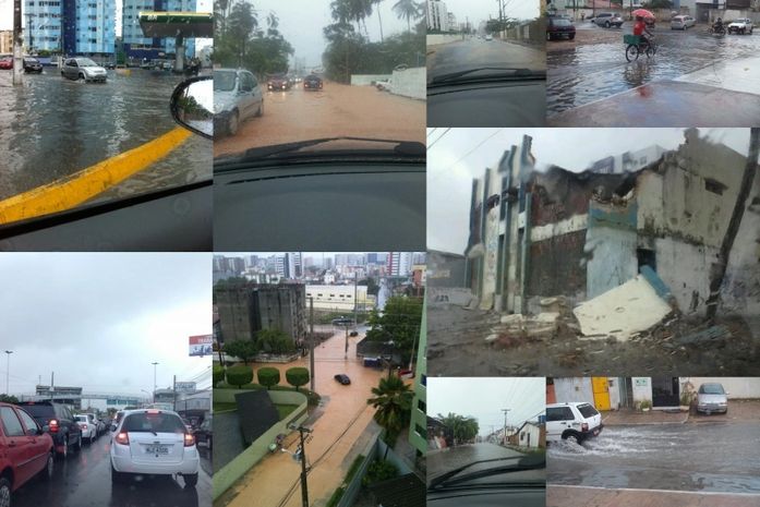 Internautas flagram situação de caos após chuvas; prédio também desaba
