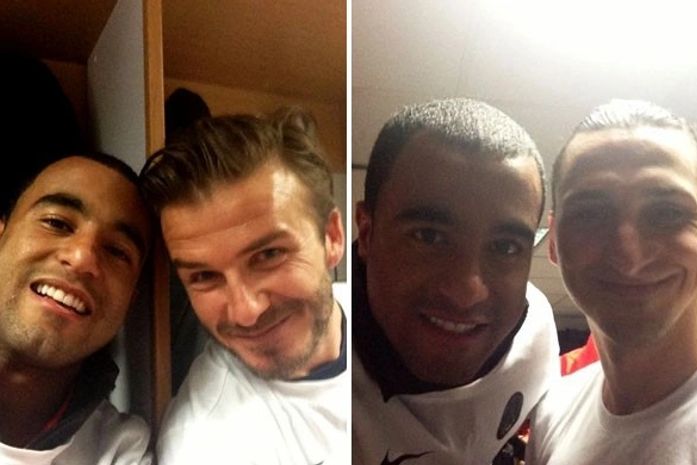 Xodó no PSG, jogador Lucas comemora título com os ídolos Beckham e Ibrahimovic