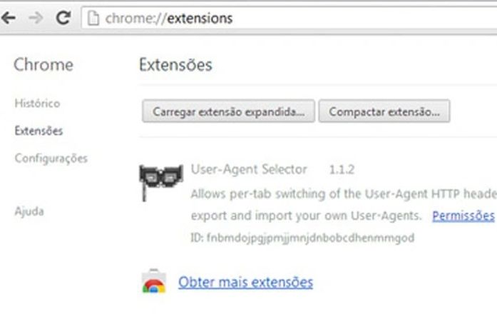 Lista de de extensões do Chrome. Desmarque a opção Ativar em itens suspeitos