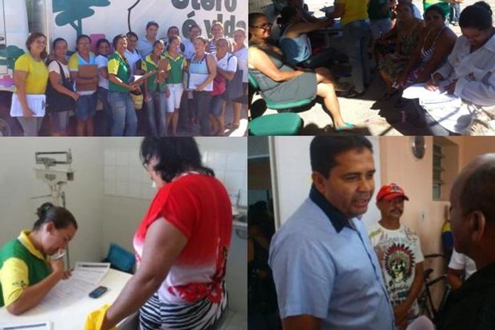 Procedimento de coleta com o técnico e auxiliar de enfermagem do PSF Urbano I e II