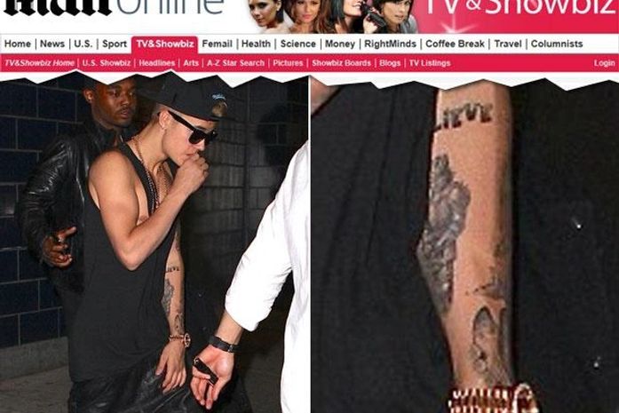 Cavaleiro medieval é a nova tatuagem no braço do cantor Justin Bieber