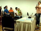 Líder do governo na Câmara, vereador Eduardo Canuto, durante cerimônia de lançamento do circuito Abys