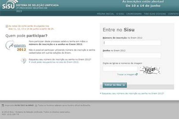 Para realizar a inscrição o candidato deve utilizar a cadastro e a senha do Enem 2012