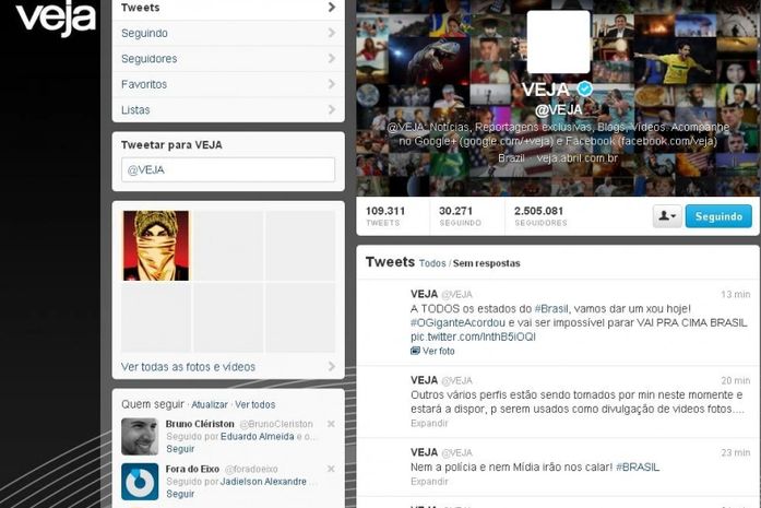 Grupo invadiu página da Veja