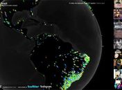 Mapa mundi de hashtags de protestos, compatível com o navegador Google Chrome, pode ser movimentado e ampliado com o mouse