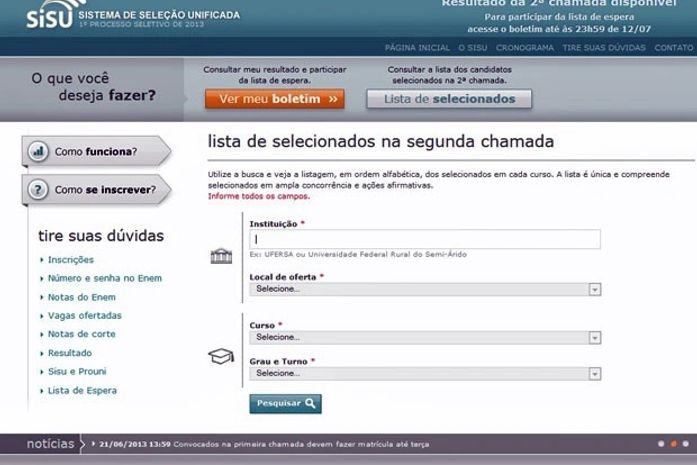 MEC divulga a segunda chamada do Sisu e lista de espera começa a ser criada