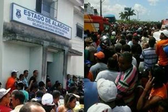 O povo tenta invadir a delegacia de Penedo.