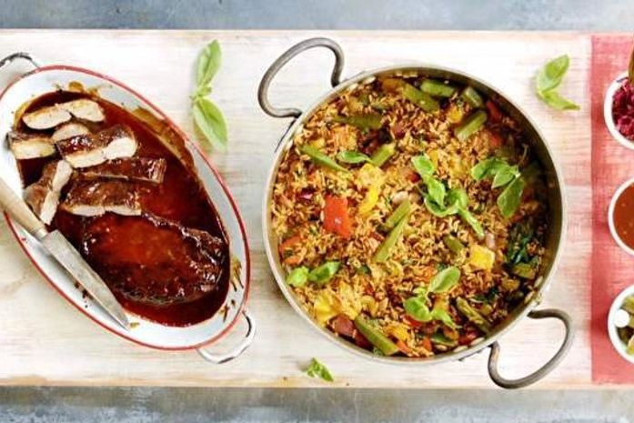 Filé mignon suíno ao molho barbecue e arroz cajun: receita de Jamie Oliver