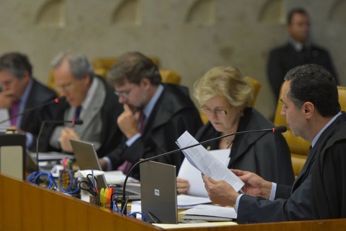 O STF julga os novos recursos da Ação Penal 470; Na foto, os ministros Marco Aurélio, Ricardo Lewandowski, Dias Tofolli, Rosa Weber e Luís Roberto Barroso