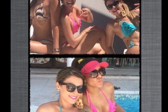 De biquininho, Babi Rossi tem dia de farra na piscina com amigas