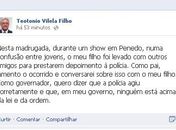 Mensagem do governador sobre a prisão do filho