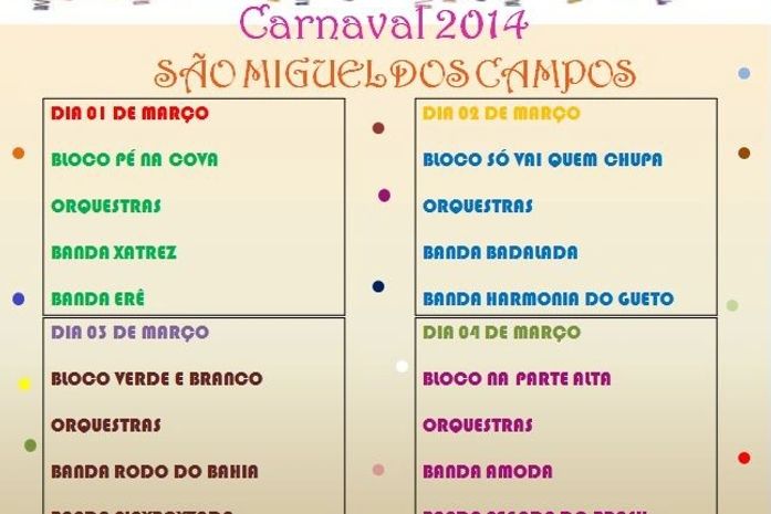Prefeitura de São Miguel dos Campos divulga programação do Carnaval 2014