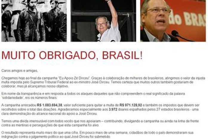 'Vaquinha' em prol de Dirceu reúne mais de R$ 1 milhão e é encerrada