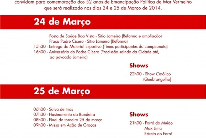 Mar Vermelho comemora 52 anos de aniversário