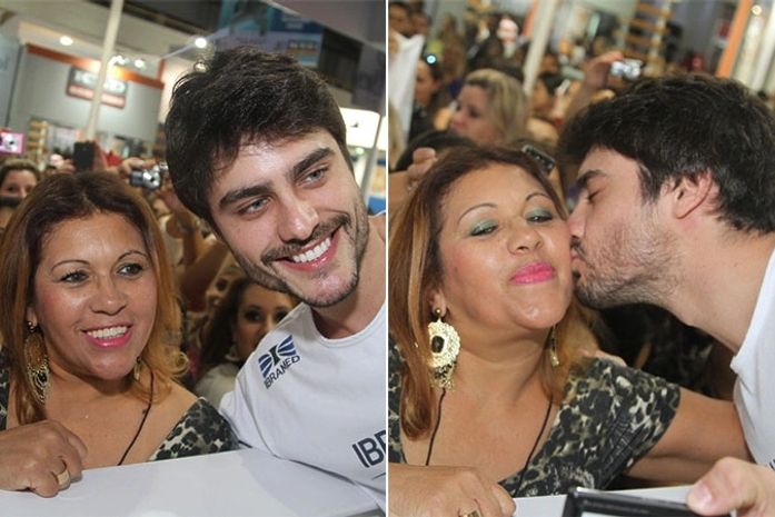 Guilherme Leicam beija fã e causa tumulto em feira de beleza