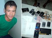   Jeferson Ferreira da Silva e o material apreendido 