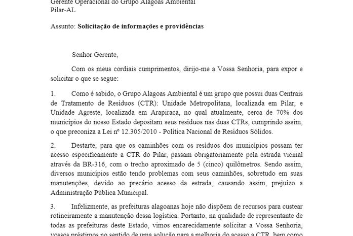 AMA cobra manutenção no acesso à aterro sanitário ao Grupo Alagoas Ambiental