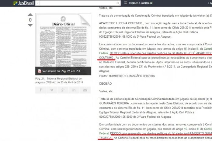 Ex- prefeito de Anadia perde direitos políticos e tem título de eleitor suspenso