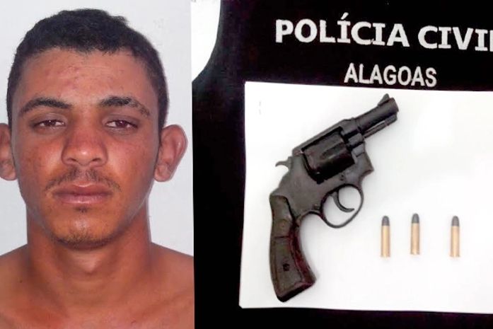 Wellington Silva Medeiros e arma apreendida