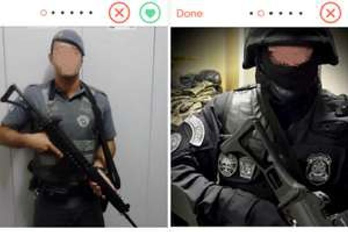 Policiais fardados usam armas para flertar no Tinder