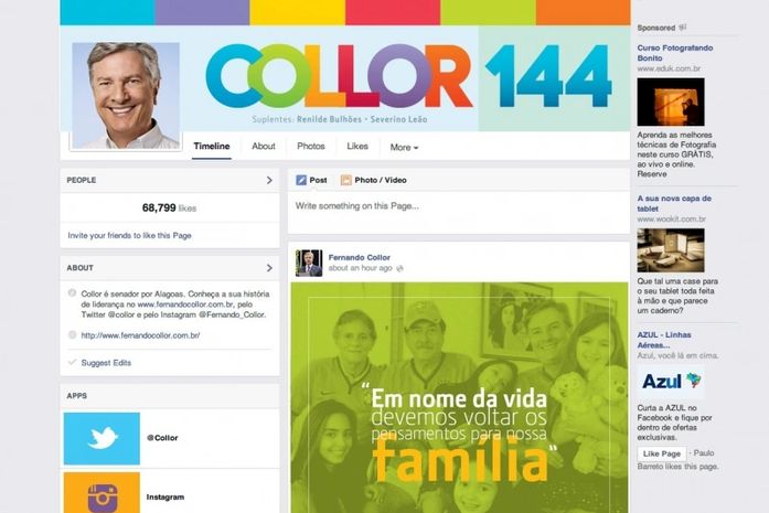Através do Facebook, Collor apresenta sua nova logomarca da campanha ao Senado