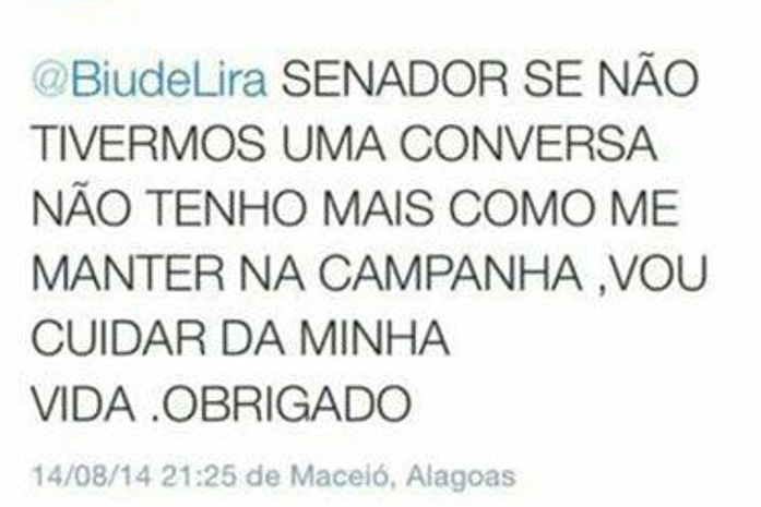 Recado para o Biu via twitter.