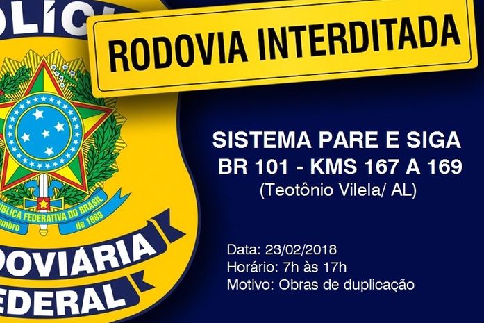 PRF interdita, nesta sexta, trechos na BR 101