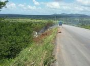 Carreta carregada de milho despenca em ribanceira na AL-115, em Palmeira dos Índios