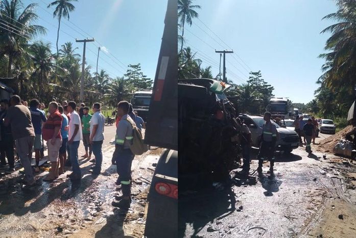 Vídeo: Acidente entre ônibus de turismo e caminhão deixa vários feridos na AL-101 Sul