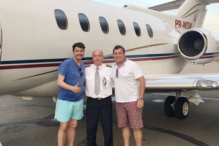 Senador Wilder Pedro de Morais (PP), o piloto e Cristiano Matheus