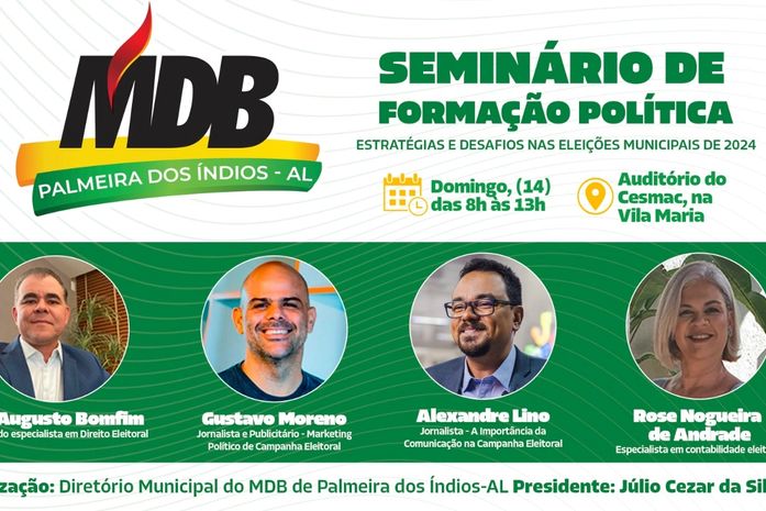 Seminário em Palmeira dos Índios capacitará lideranças para as Eleições Municipais de 2024