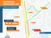 Trecho da Avenida Fernandes Lima será interditado para obras, na Gruta de Lourdes
