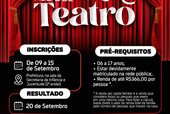 Prefeitura de São Miguel do Campos abre inscrições para cursos de teatro e violão do projeto Novo Horizonte