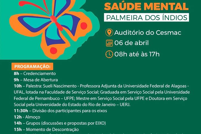 I Conferência Municipal de Saúde Mental acontece nesta quarta (6), em Palmeira