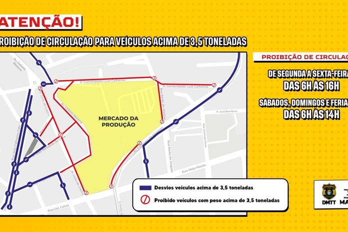 DMTT restringe circulação veículos pesados no entorno do Mercado da Produção