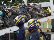 As motocicletas removidas para os pátios da PRF