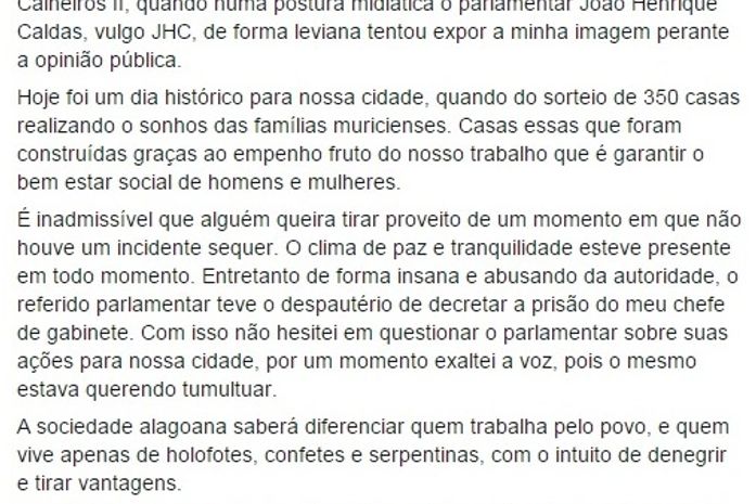Prefeito acusado de agressão classifica como “midiática” e “leviana” postura de deputado
