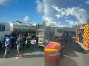 Acidente entre caminhão e carreta deixa homem ferido e causa congestionamento na BR-316