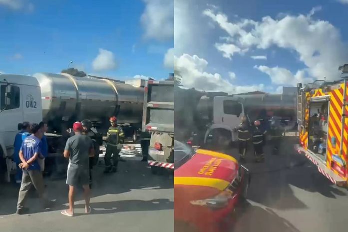 Acidente entre caminhão e carreta deixa homem ferido e causa congestionamento na BR-316