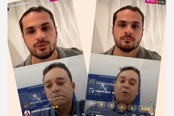 Imagens da live mostram Alexandre Aires (acima) e Rodrigo Buarque na noite desta quinta-feira, 25