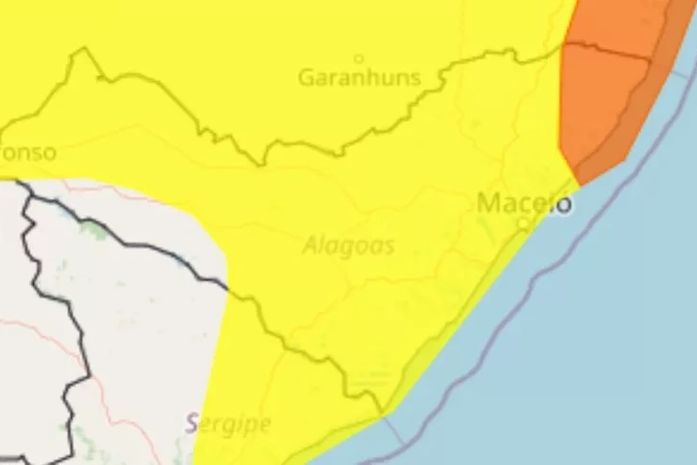 Inmet alerta para chuvas intensas em 101 municípios de Alagoas