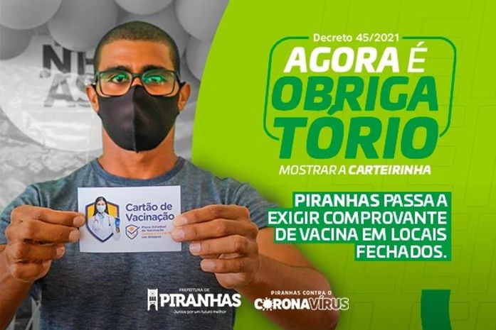 Covid-19: Piranhas passa a exigir comprovante de vacina em locais fechados